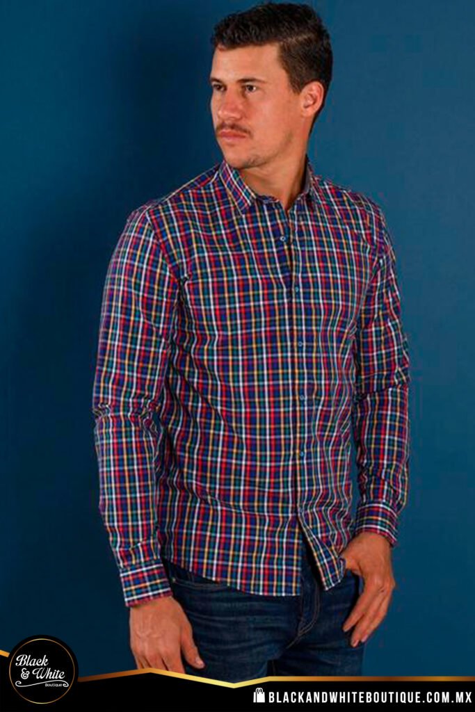Camisa cuadro azul con rojo, verde, amarillo y blanco – Black White
