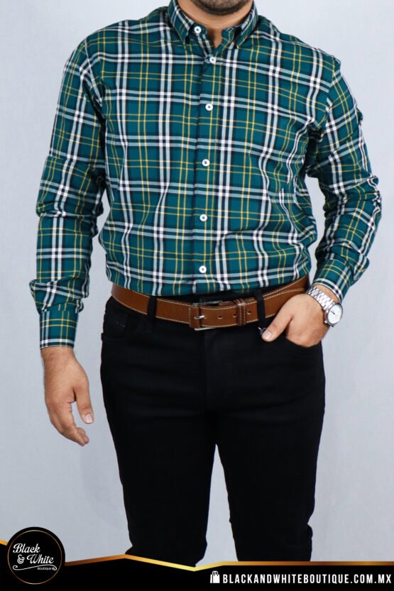 Camisa cuadro verde con azul, blanco y amarillo