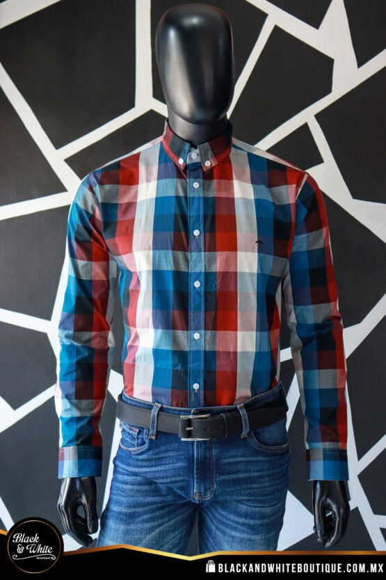 Camisa cuadro rojo con azul y blanco