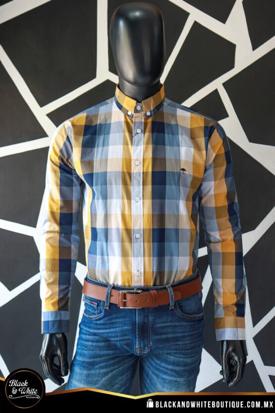 Camisa cuadro amarillo con azul y blanco