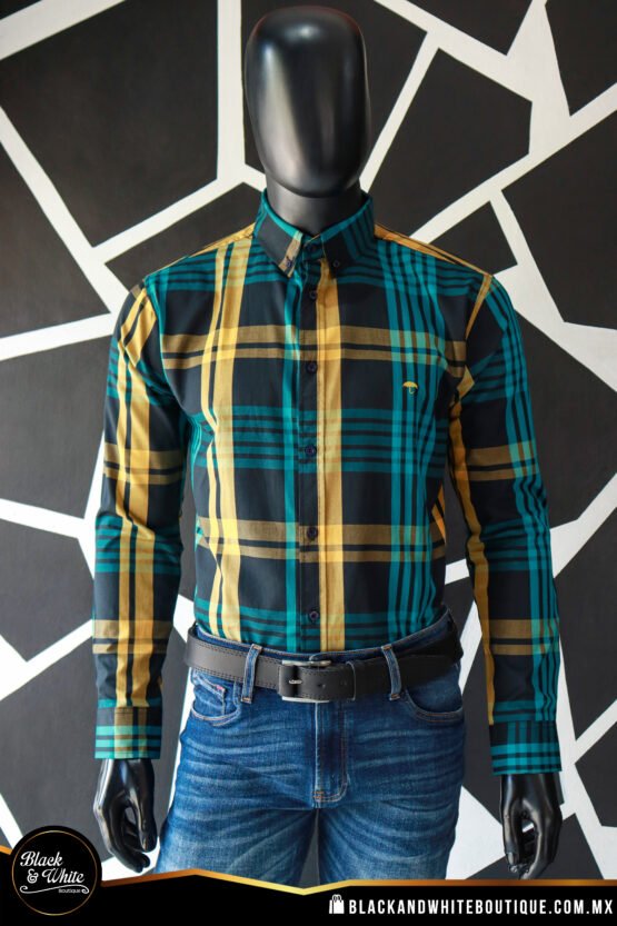 Camisa cuadro verde con amarillo y negro