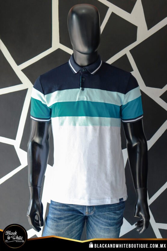 Polo blanca con azul y aqua