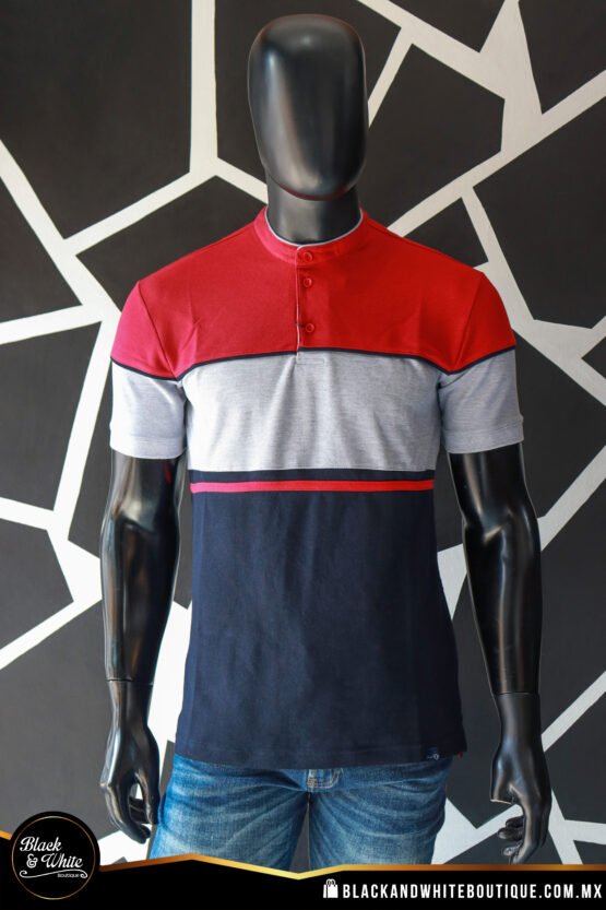 Polo rojo con gris y azul marino