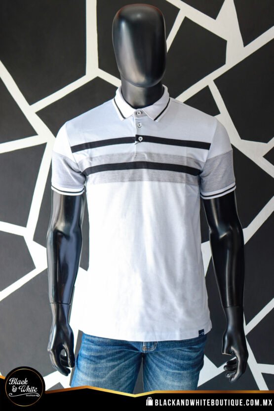 Polo blanca con gris y negro