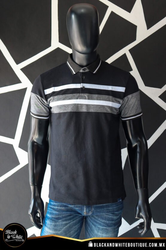 Polo negro con gris y blanco