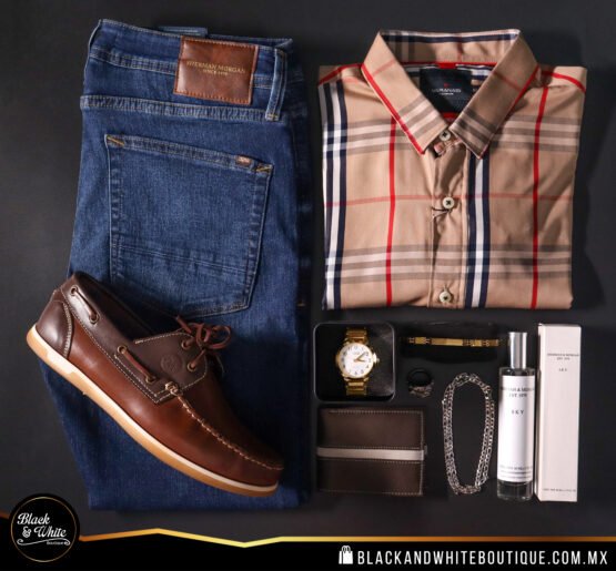 Camisa cuadro beige con rojo, blanco y azul - Image 2