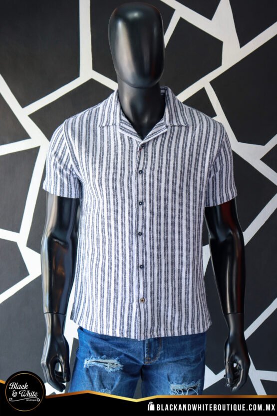 Camisa rayas azul marino con blanco
