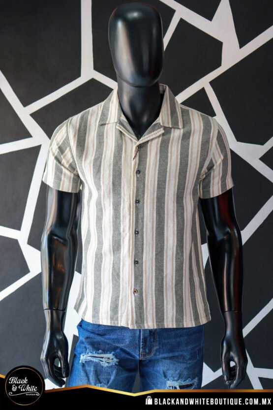 Camisa rayas verde con beige