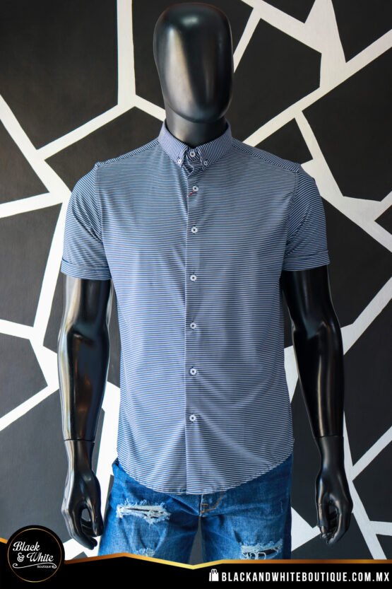 Camisa azul marino rayas blancas