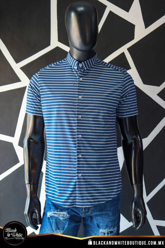Camisa azul rayas blancas