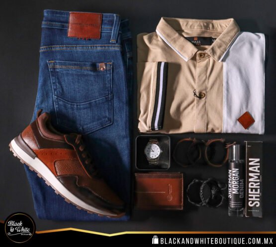 Camisa beige con blanco y negro - Image 2
