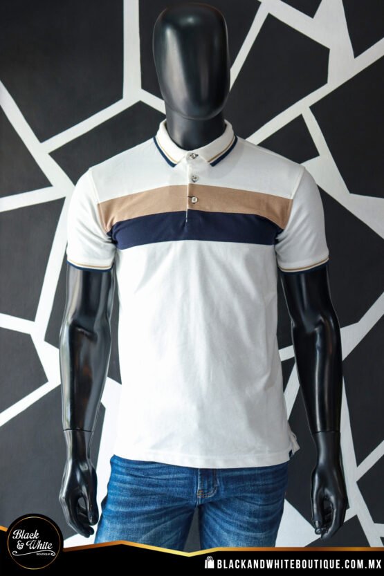 Polo marfil con beige y azul marino