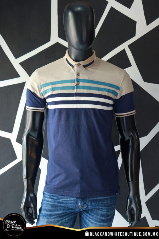 Polo beige con azul y blanco