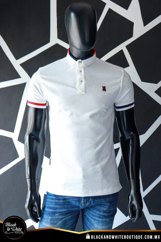 Polo marfil con rojo y azul marino
