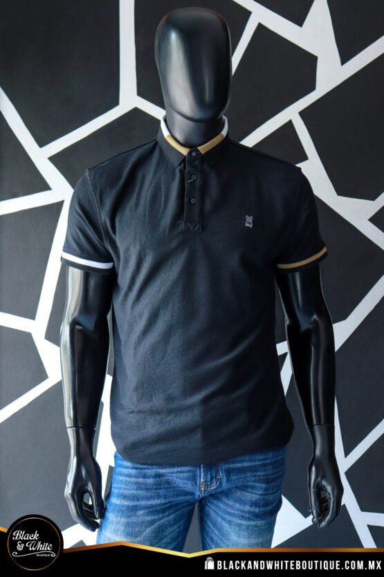 Polo negra con blanco y beige