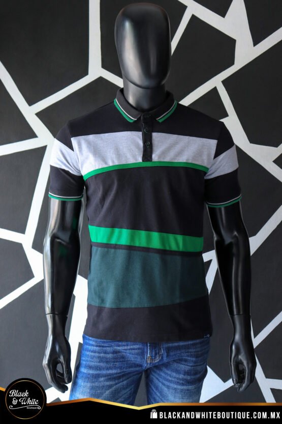 Polo negro con verde y gris