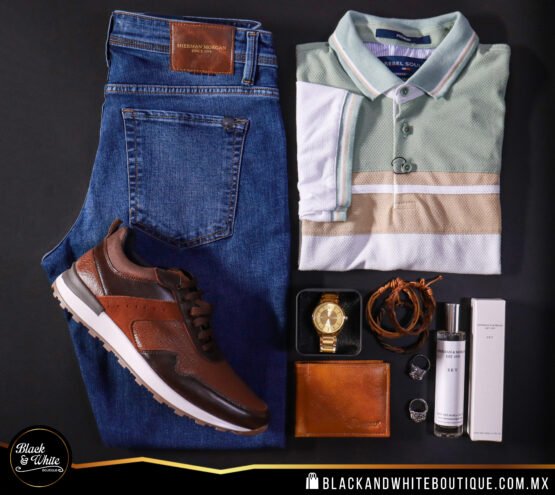 Polo verde con blanco y beige - Image 2