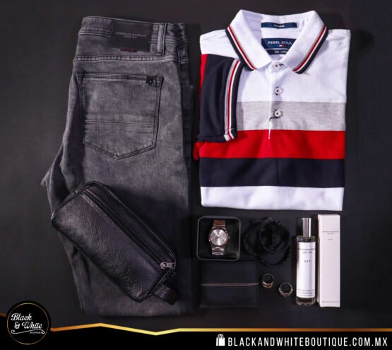 Polo blanca con gris, rojo y marino - Image 2