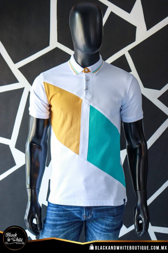 Polo blanca con amarillo y aqua