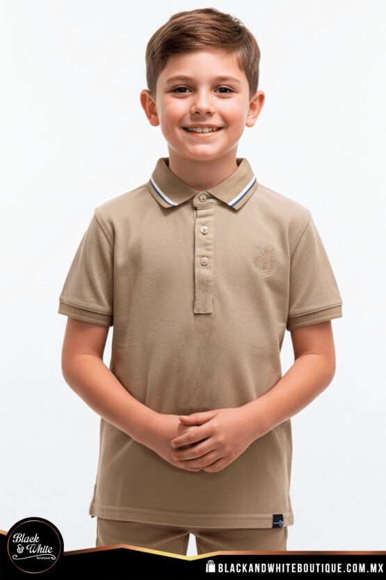 Polo Kids beige con azul y blanco