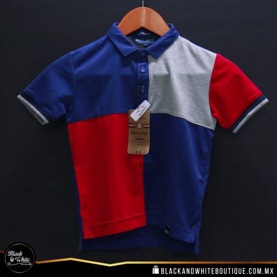Polo Kids azul con rojo y gris - Image 2
