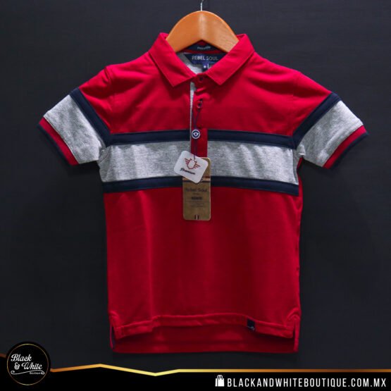 Polo Kids rojo con gris y marino - Image 2