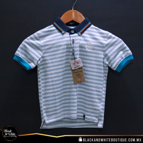 Polo Kids azul cielo rayas blancas - Image 2