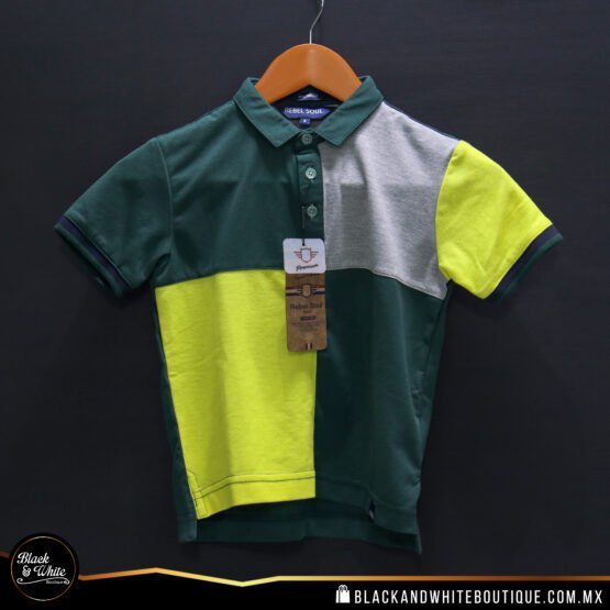 Polo Kids verde con amarillo y gris - Image 2