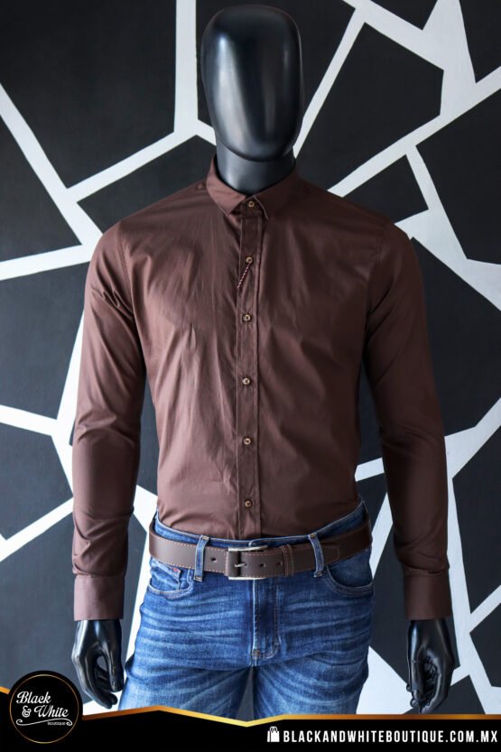 Camisa café lisa formal