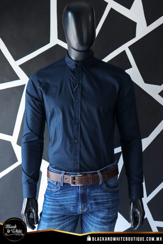Camisa azul marino lisa, formal