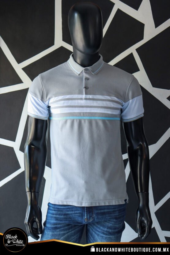 Polo gris claro con blanco