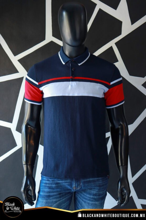 Polo azul marino con blanco y rojo