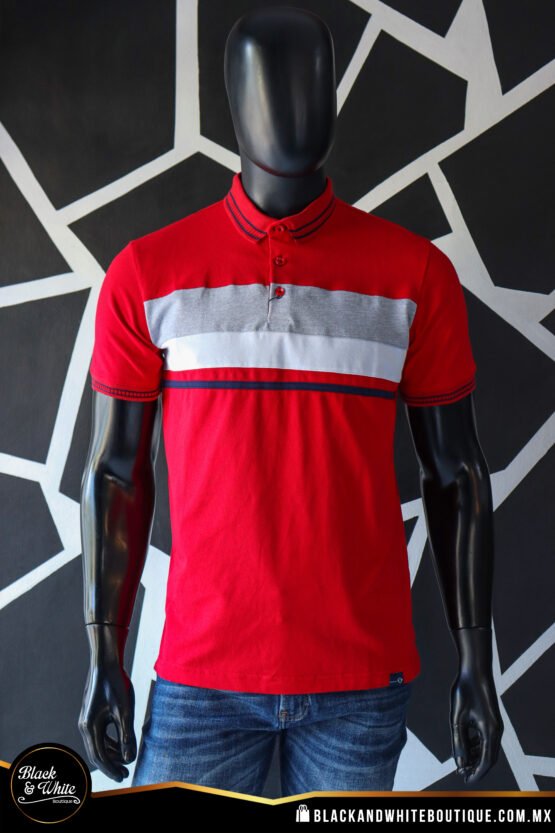 Polo roja con gris y blanco